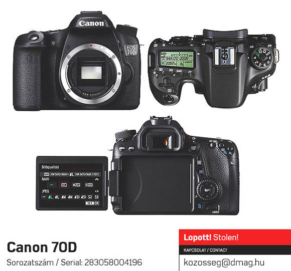 Canon 70D Sorozatszám / Serial number: 8469B029AB