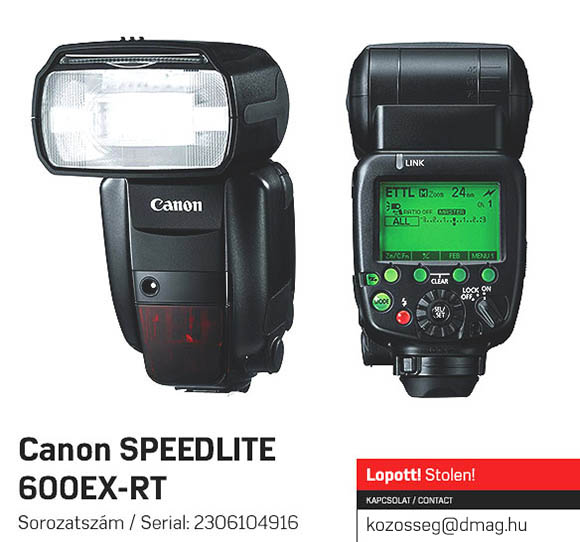 Canon SPEEDLITE 600EX-RT Sorozatszám / Serial number: 5296B007AA